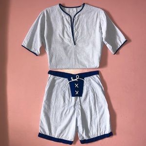 Vintage Matching Set with Lace-Up Shorts